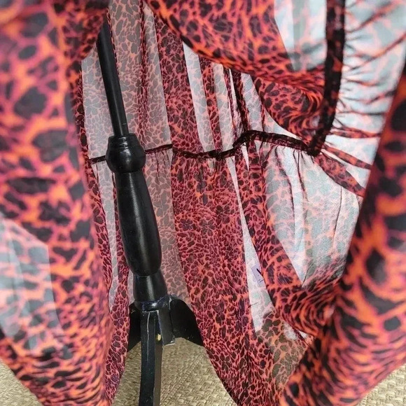 NWT AMERICA and BEYOND Lace-Up Back Red Tiered Sheer Maxi Dress Cover up M - Picture 7 of 11